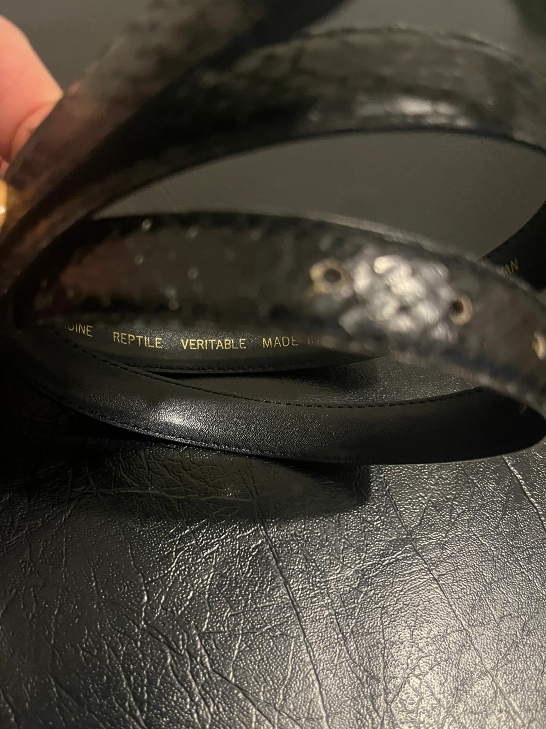 Black Genuine Reptile Leather Belt - photo 4