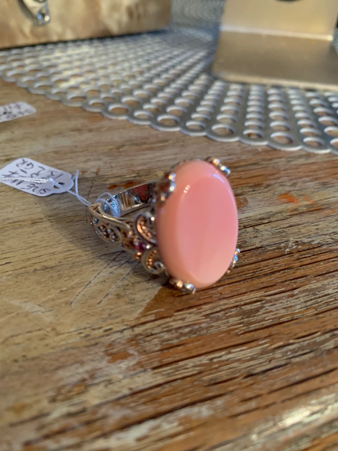 925 Sterling Silver Pink Cabochon Ring