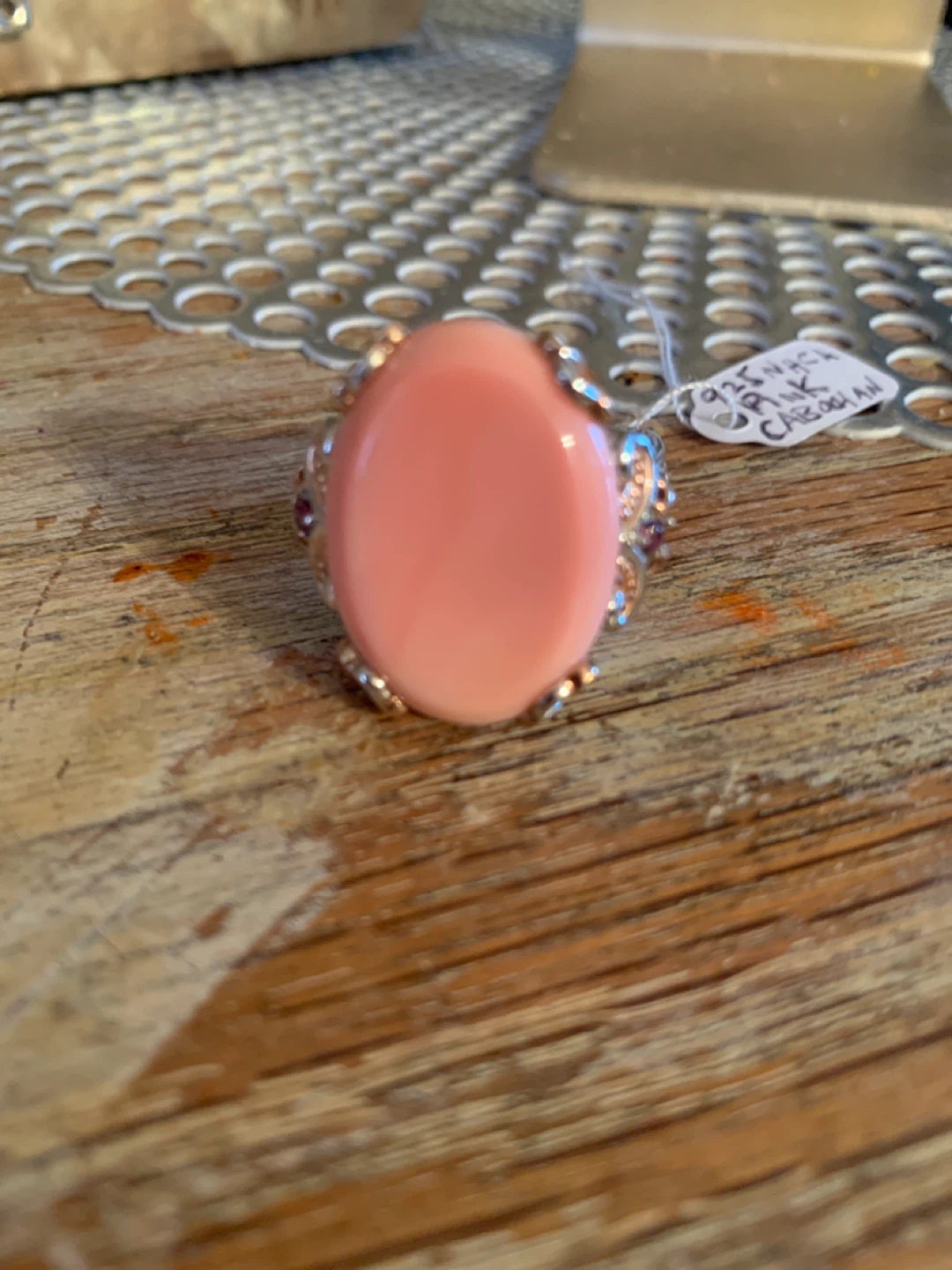 925 Sterling Silver Pink Cabochon Ring - photo 2