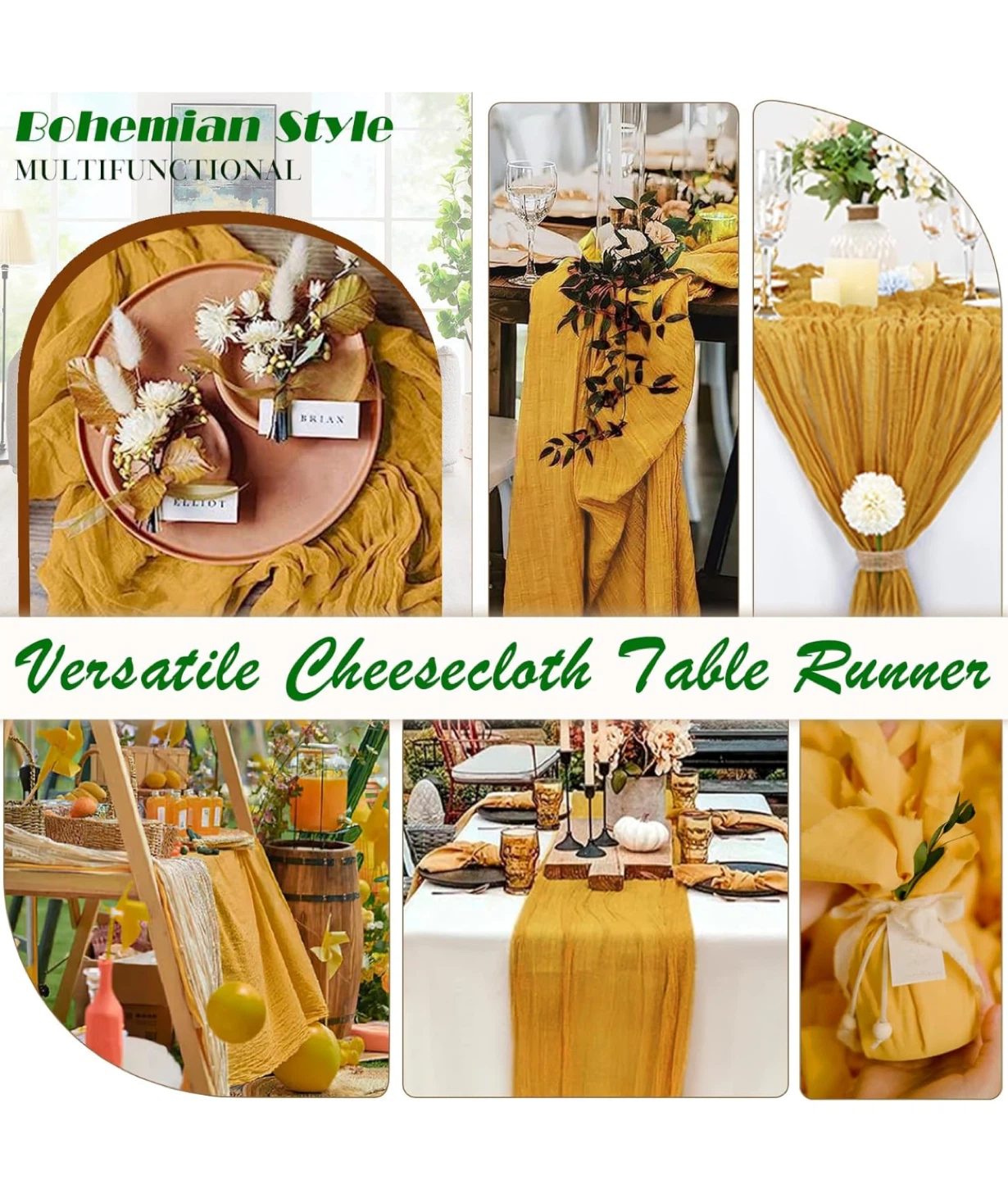 9 pcs Mustard Yellow Cheesecloth Table Runner - 120in x 35in - photo 2