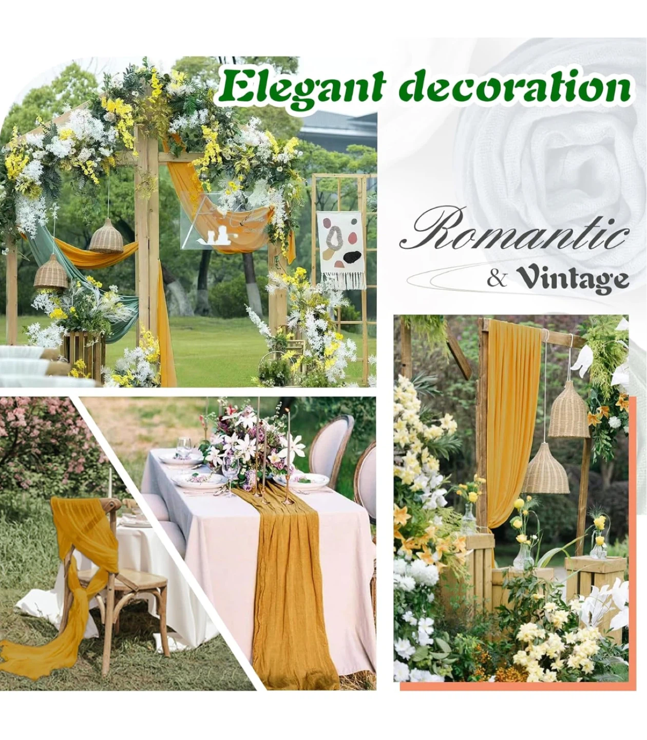9 pcs Mustard Yellow Cheesecloth Table Runner - 120in x 35in - photo 4