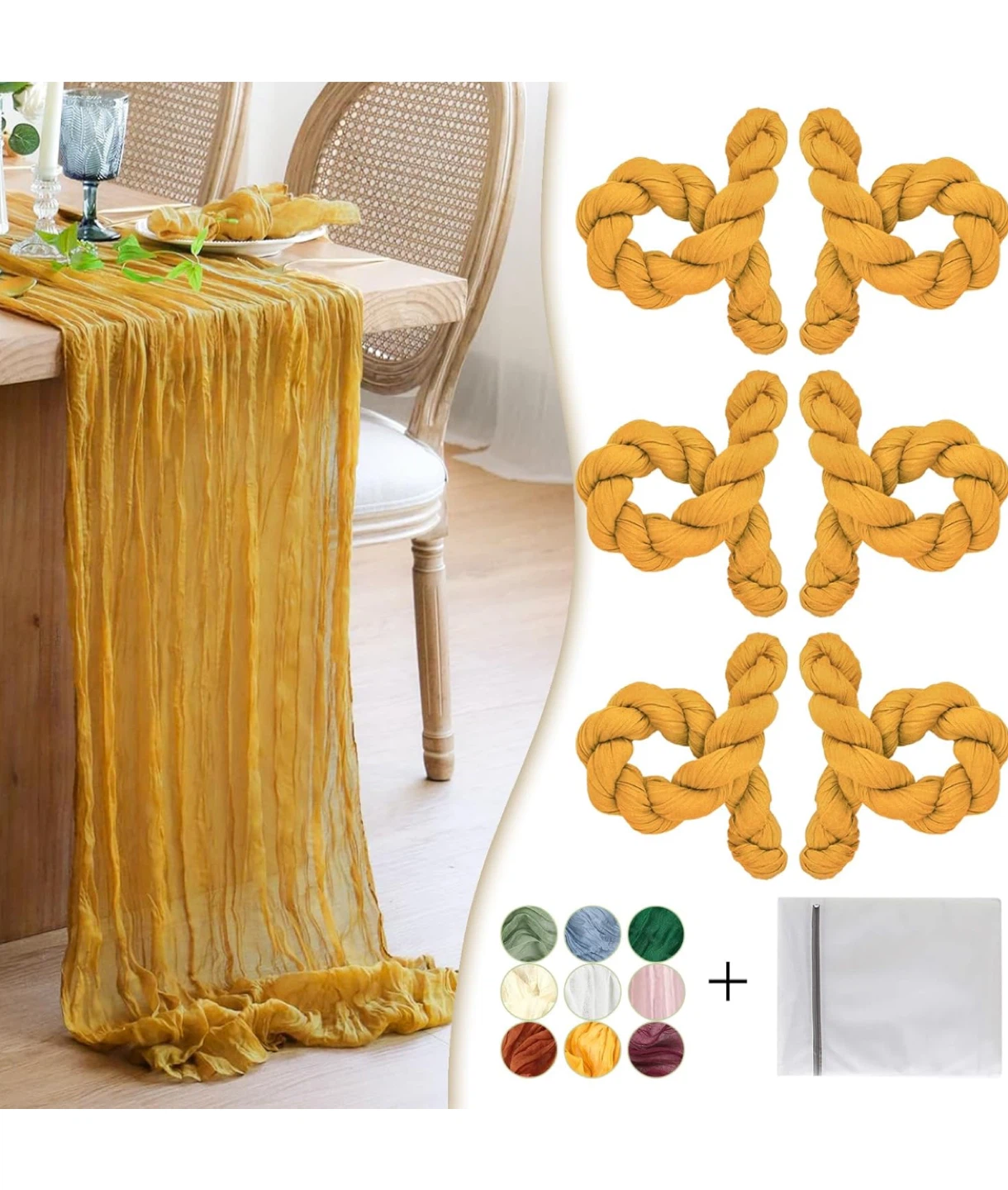 9 pcs Mustard Yellow Cheesecloth Table Runner - 120in x 35in