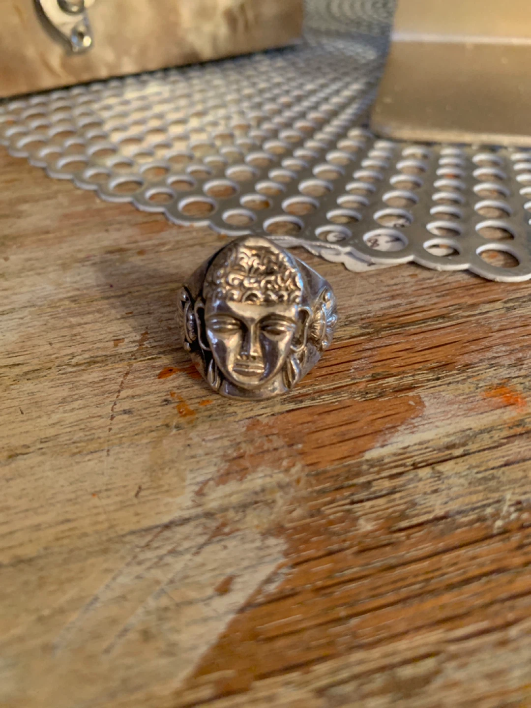 Silver Buddha Face Ring Size 9