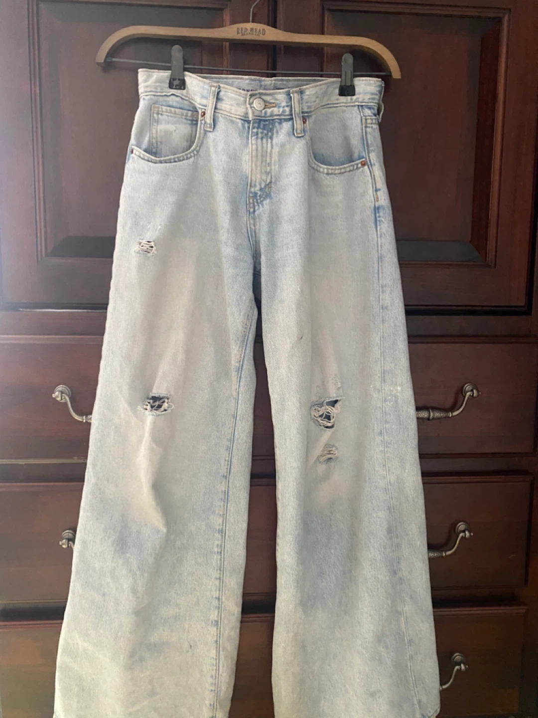 Light Wash Distressed Wide Leg Jeans