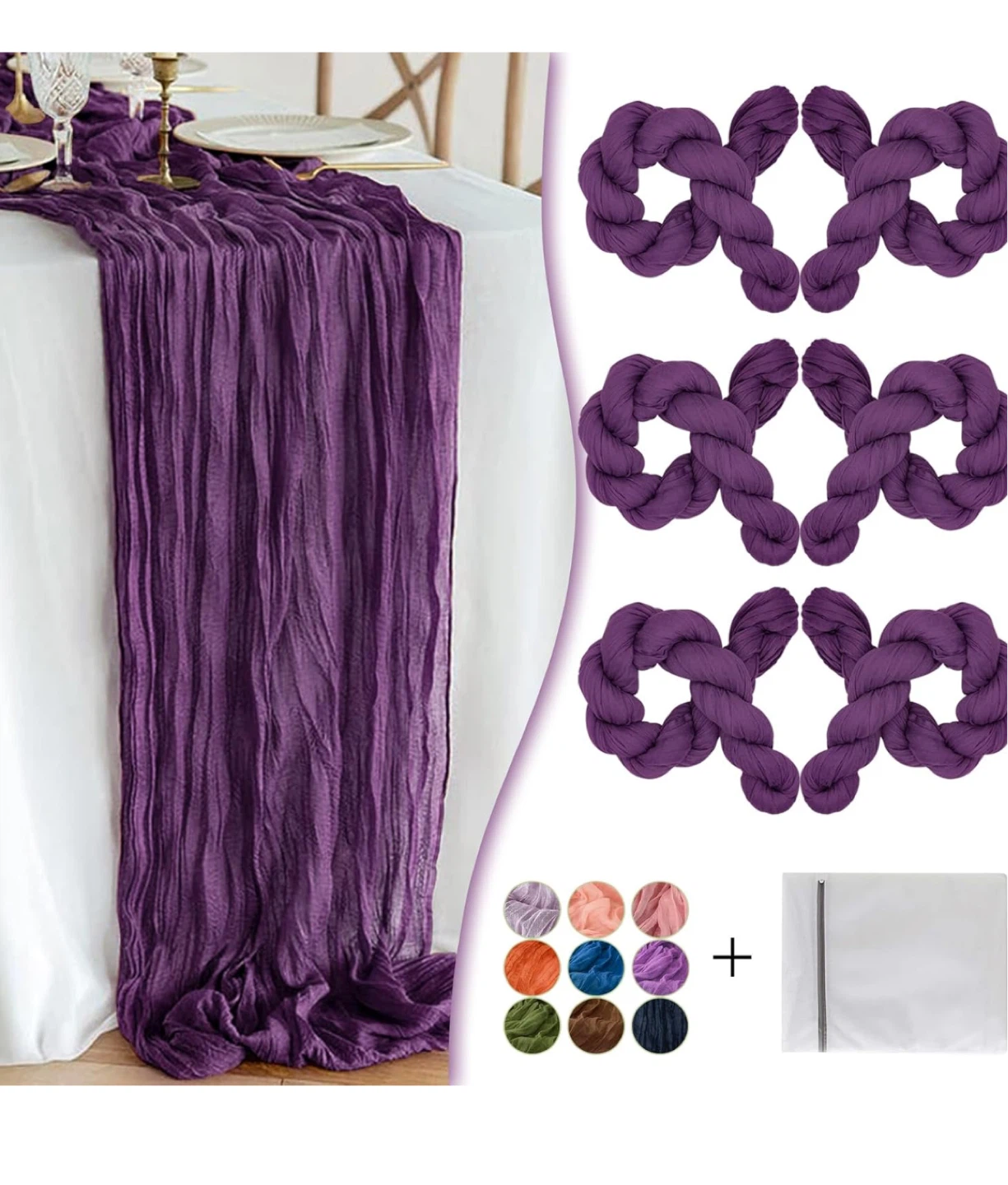 6 Pcs Plum Purple Cheesecloth Table Runner