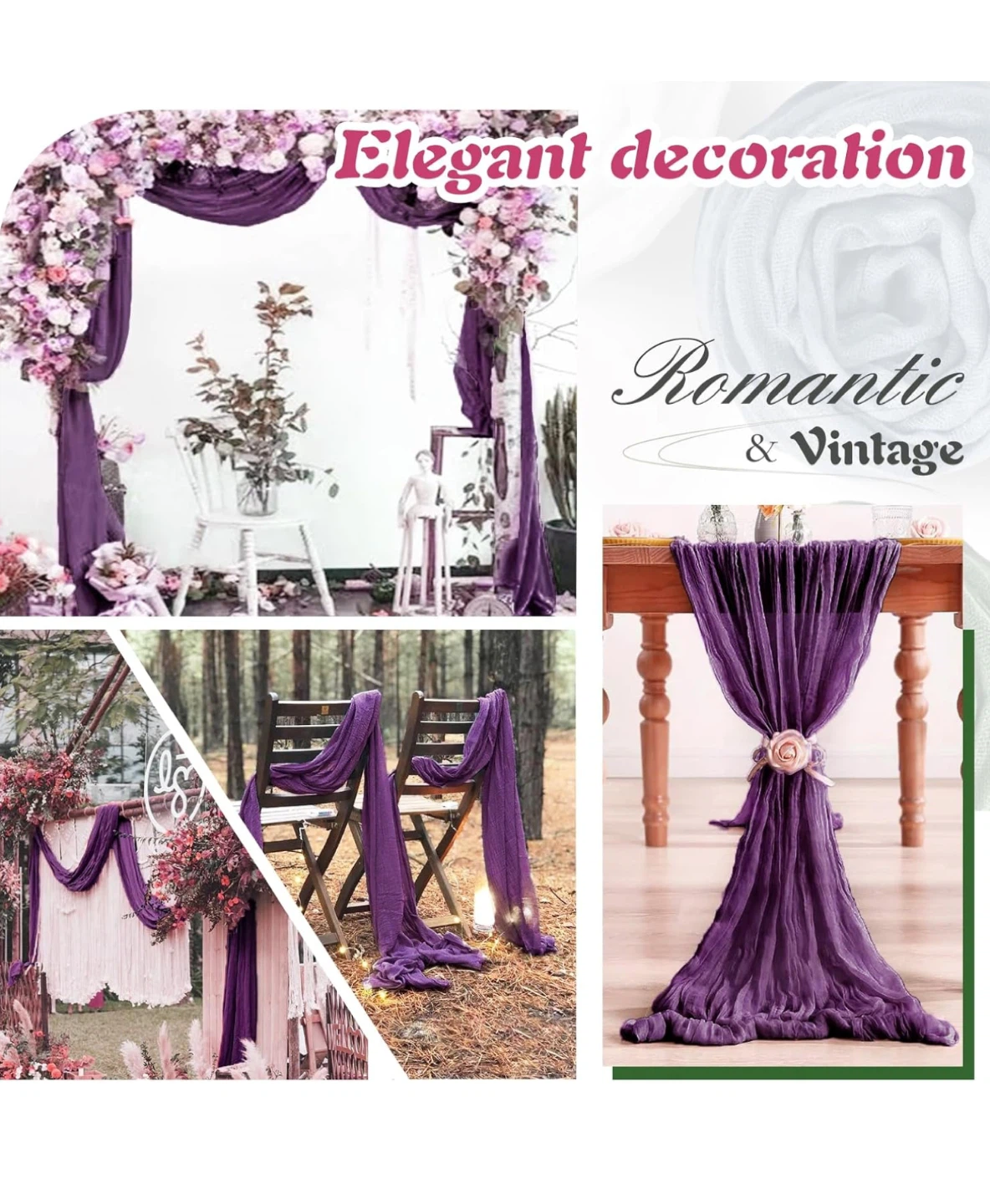 6 Pcs Plum Purple Cheesecloth Table Runner - photo 4