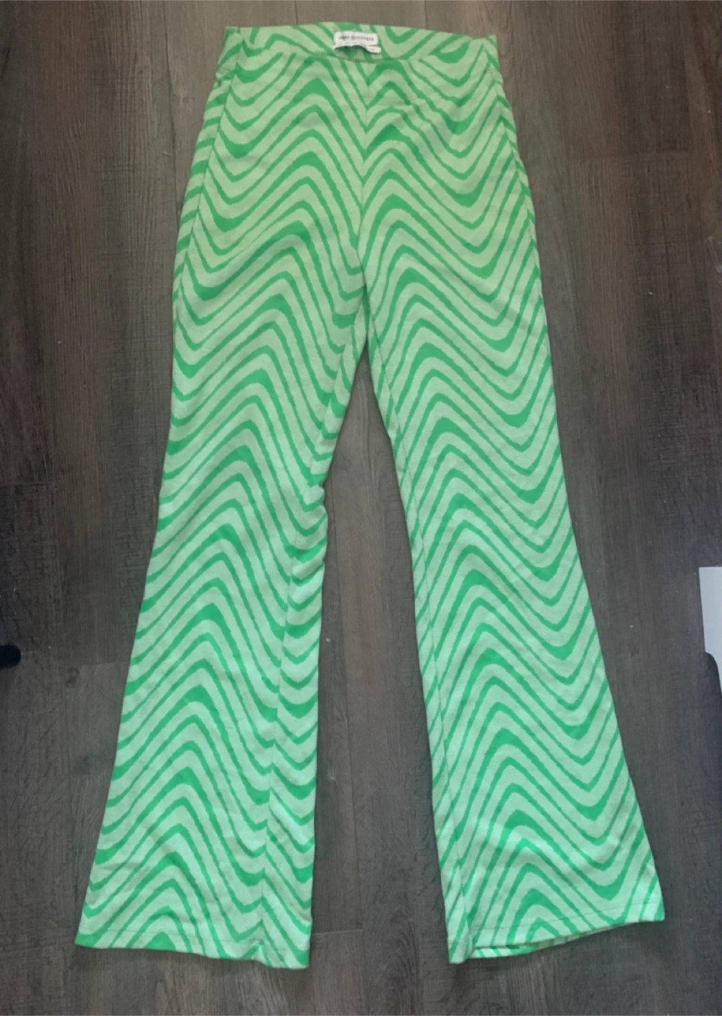 Urban Outfitters Green Wavy Print Bell Bottom Pants