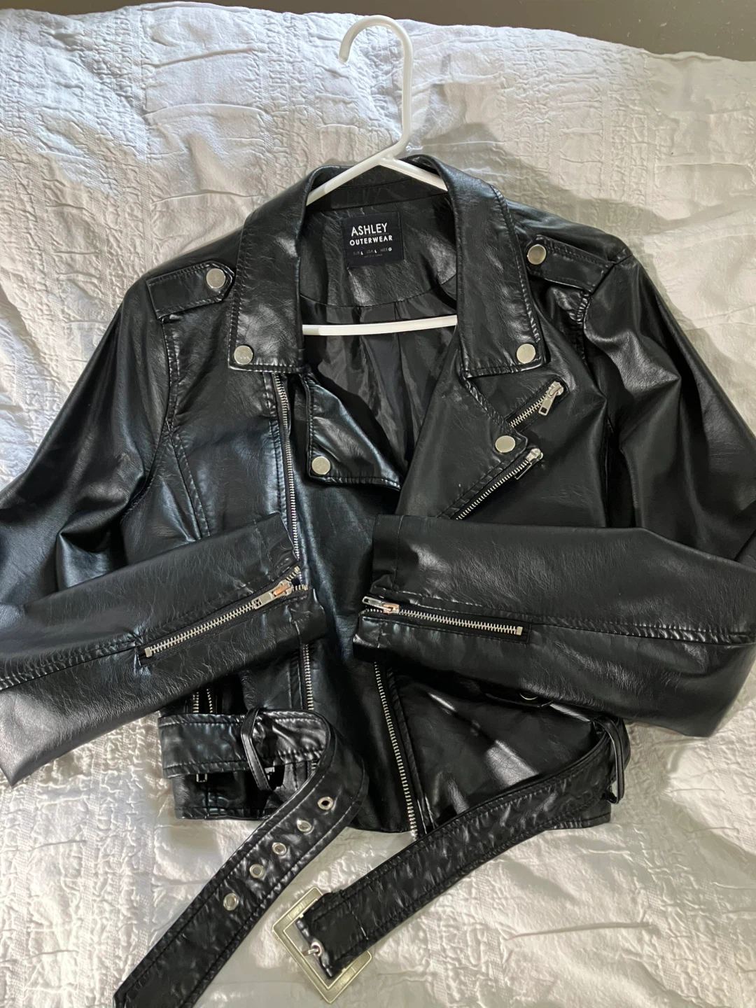 Ashley Outerwear Black Faux Leather Moto Jacket