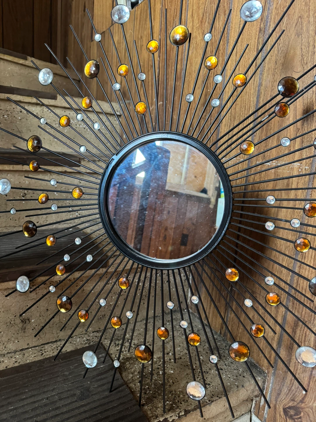 FREE!!  Sunburst Wall Mirror with Amber and Clear Jewels - photo 3