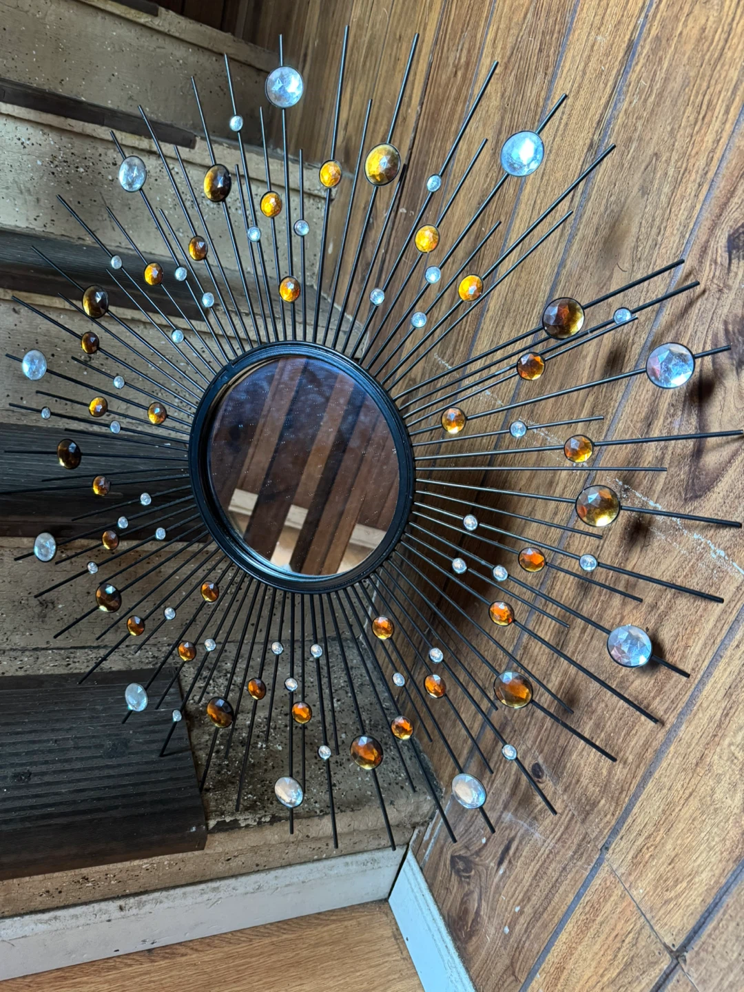 FREE!!  Sunburst Wall Mirror with Amber and Clear Jewels - photo 4