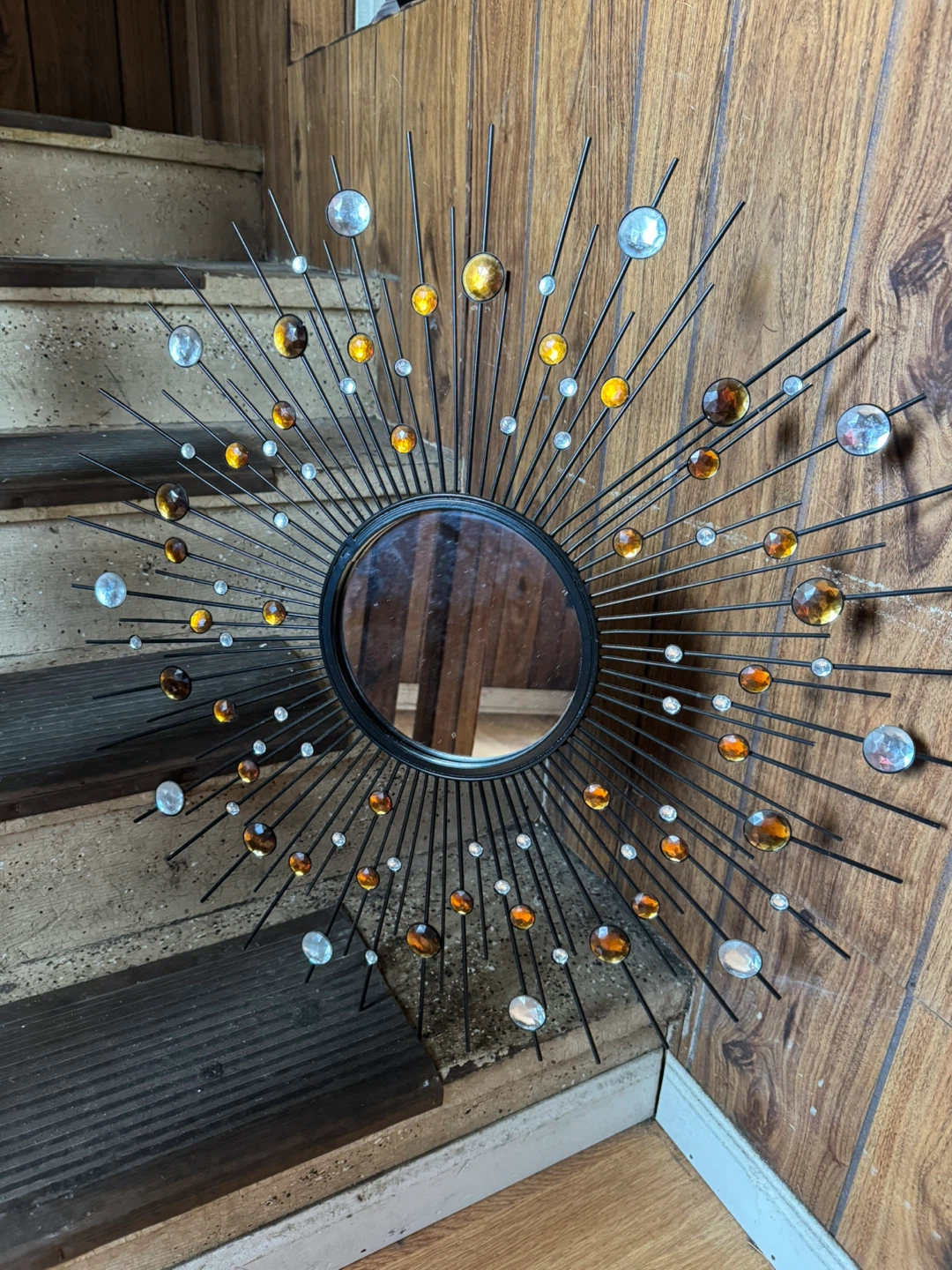 FREE!!  Sunburst Wall Mirror with Amber and Clear Jewels - photo 2