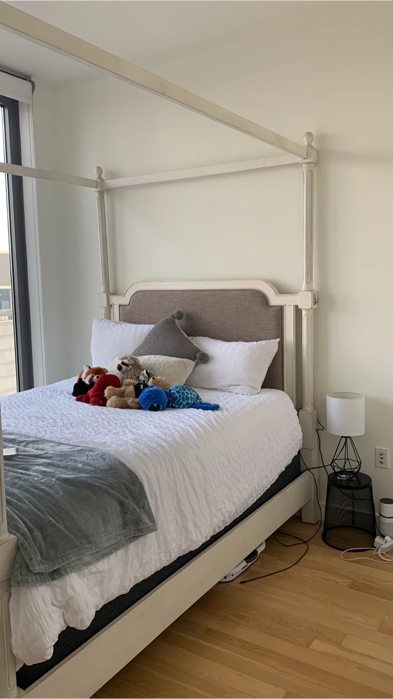 White Canopy Bed Frame with Upholstered Headboard - photo 3