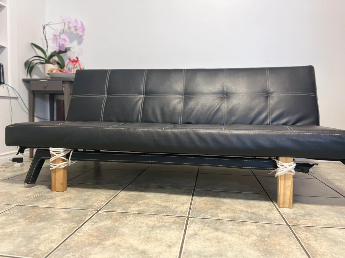 MOVING SALE!!Black Faux Leather Futon Sofa Bed - photo 3
