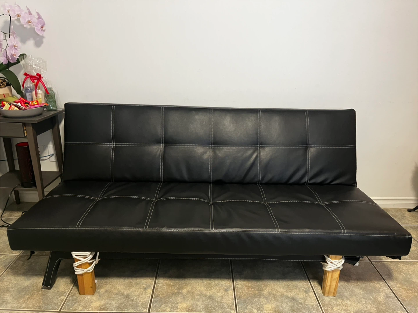 MOVING SALE!!Black Faux Leather Futon Sofa Bed - photo 2