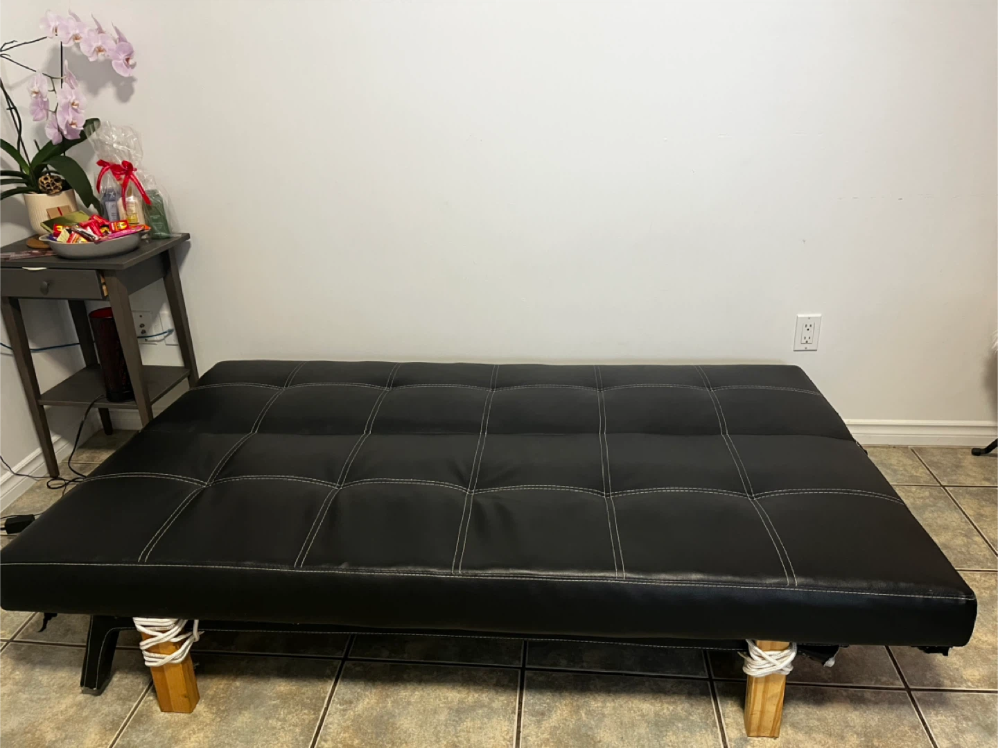 MOVING SALE!!Black Faux Leather Futon Sofa Bed - photo 4