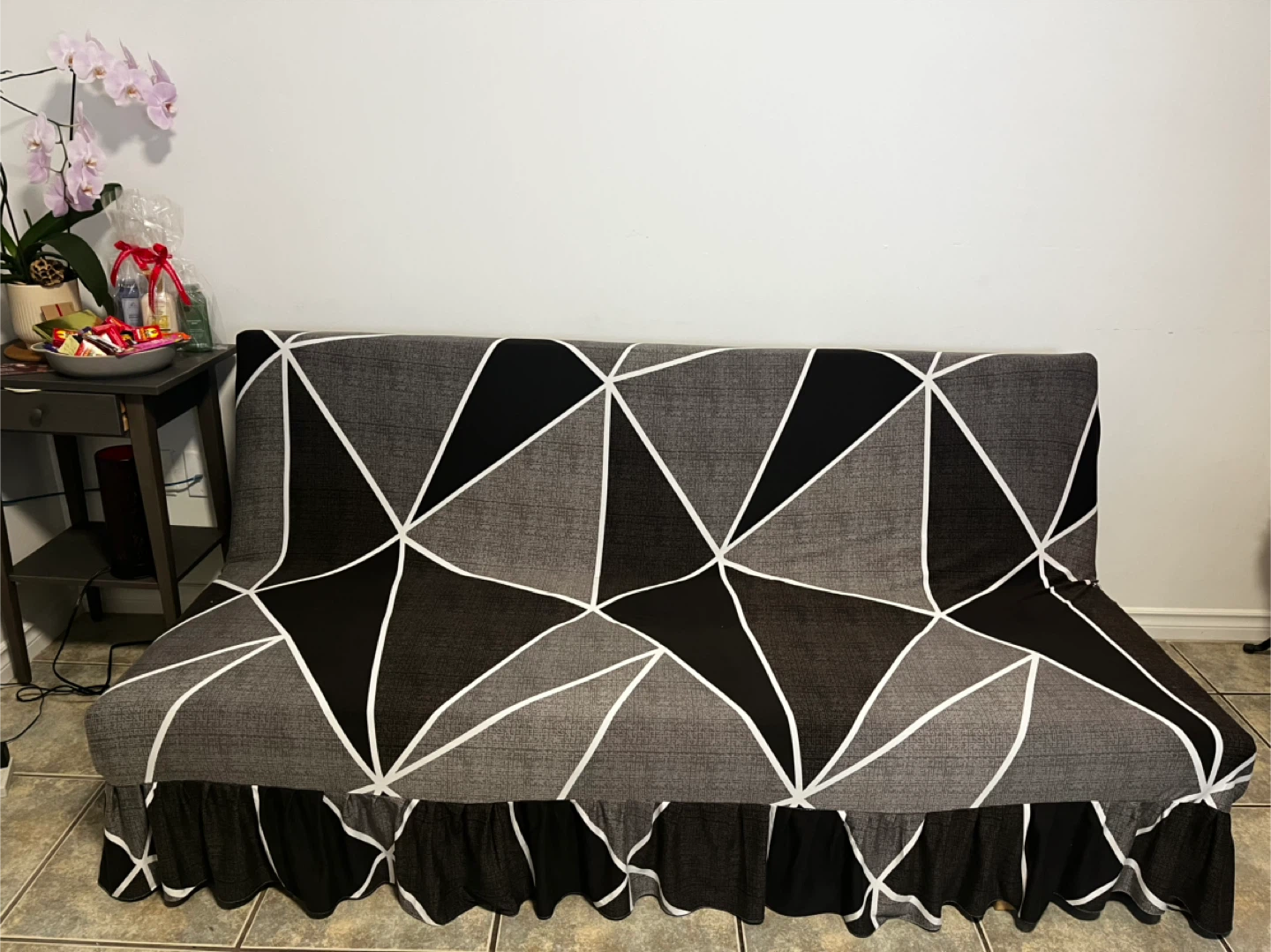 MOVING SALE!!Black Faux Leather Futon Sofa Bed