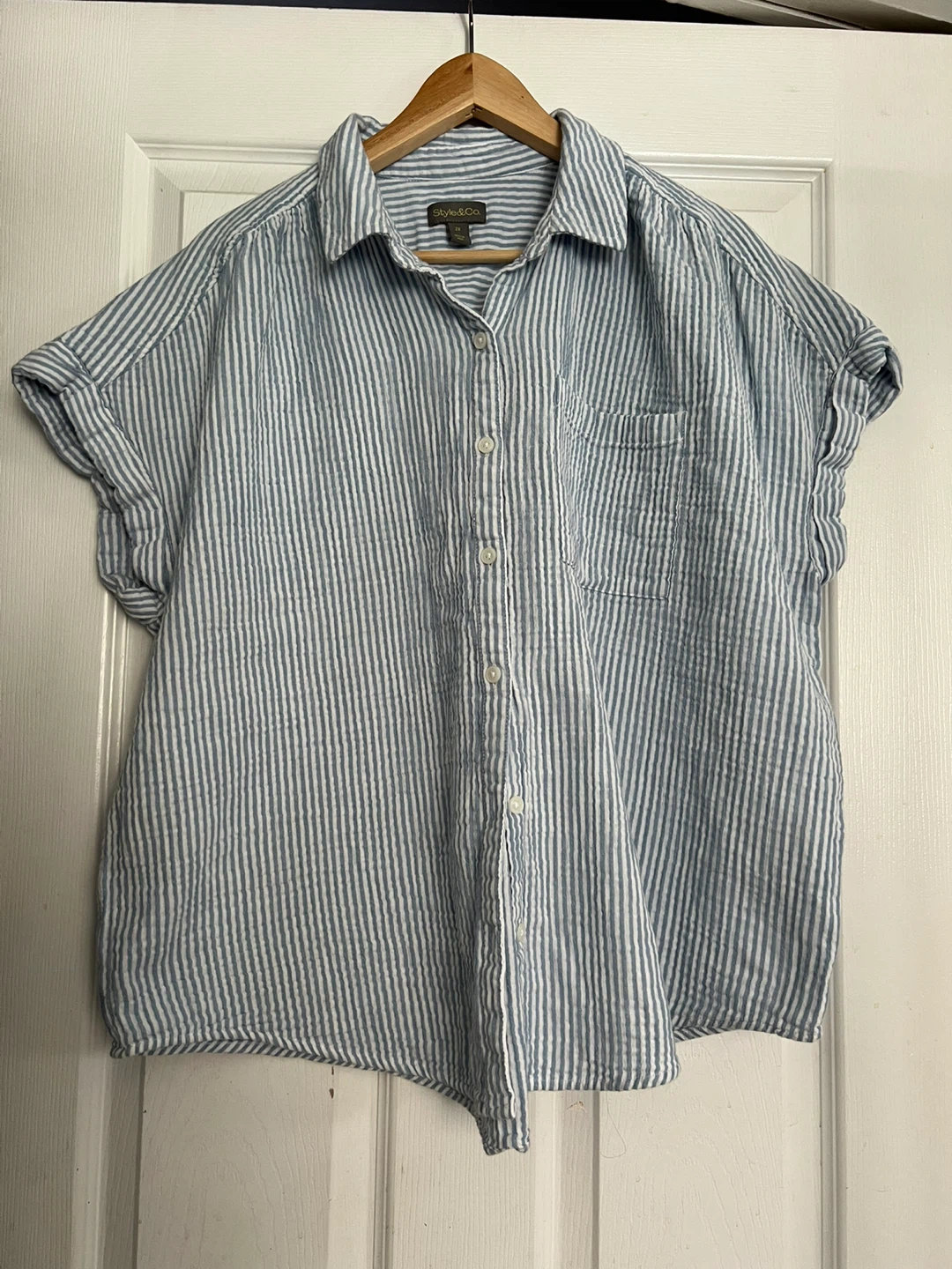Style & Co Blue Striped Seersucker Shirt - Size 2X