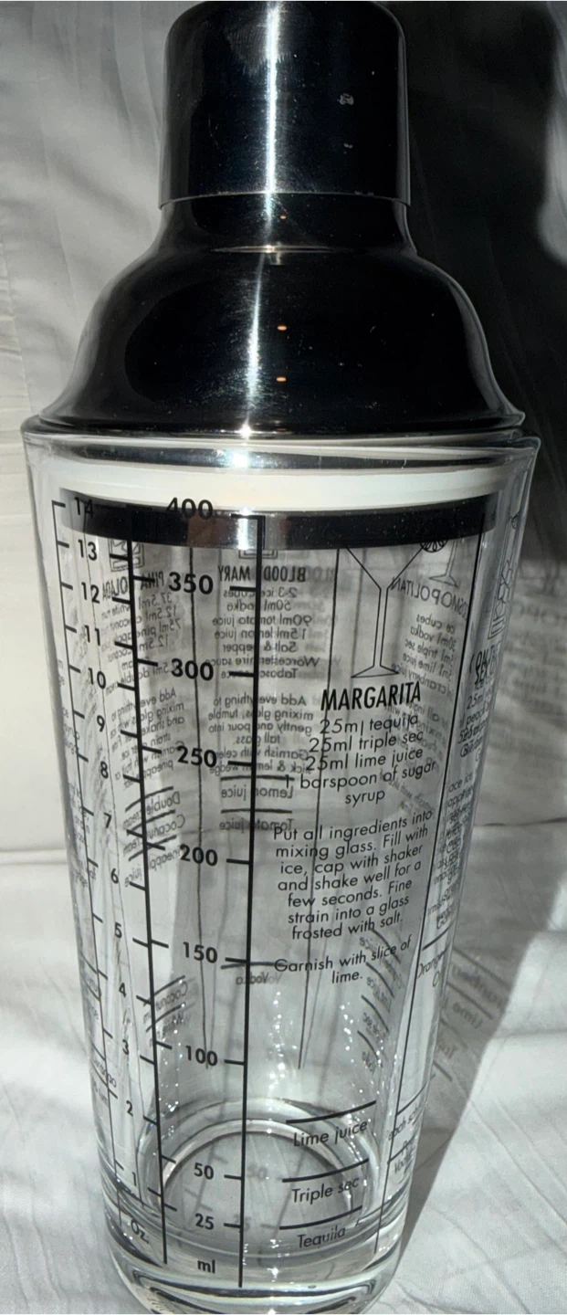 Cocktail Shaker with Recipe Measurements