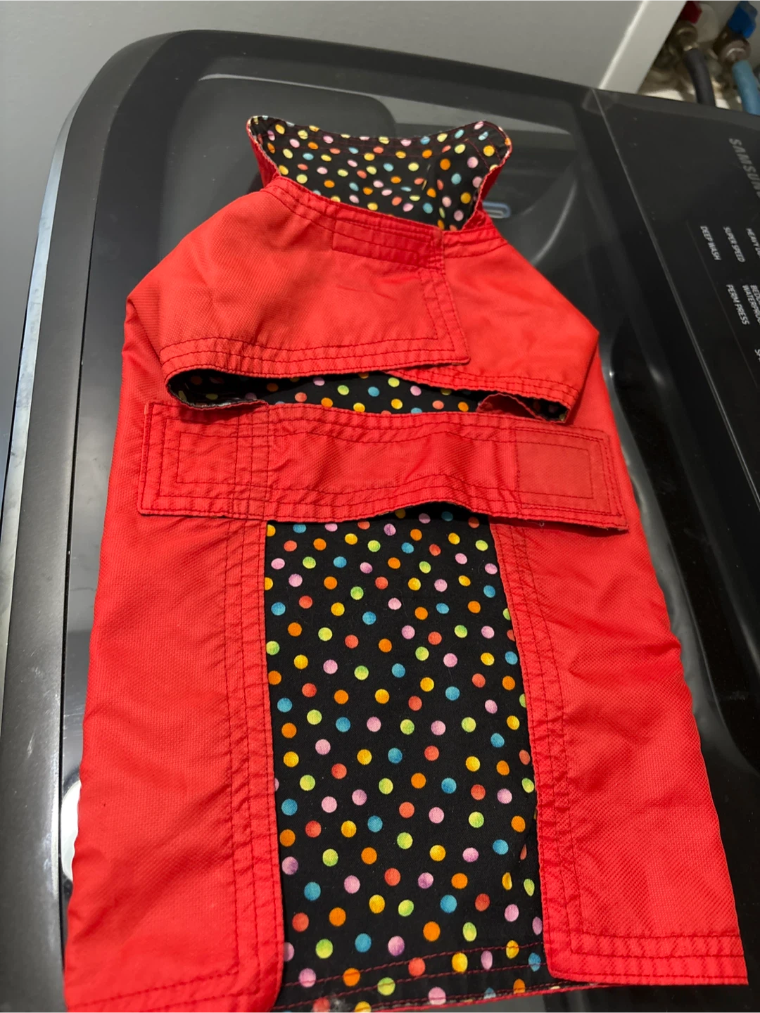 reversible Red &  Polka Dot Dog Coat - Small