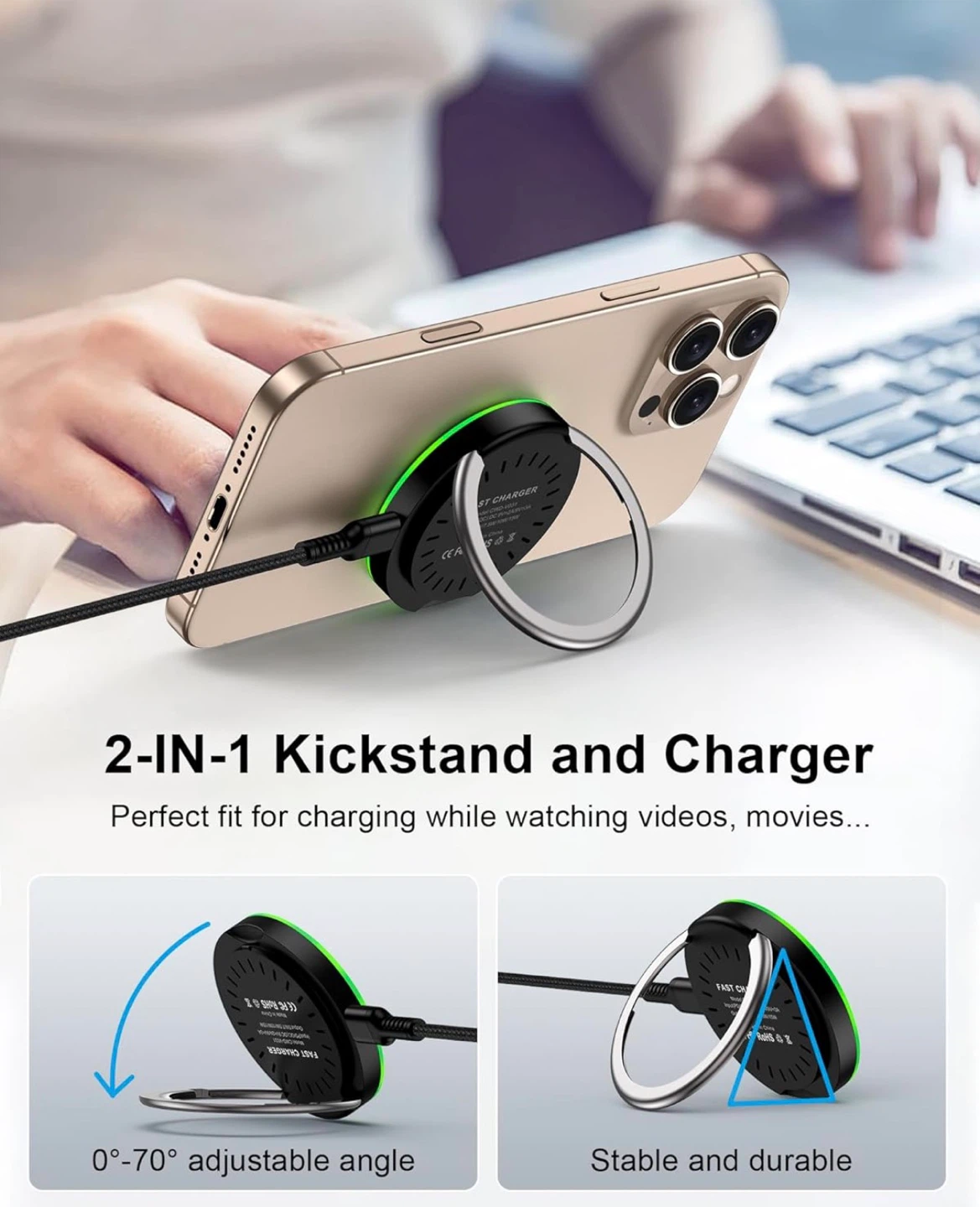 Magnetic Wireless Charger Pad with Kickstand 15W - photo 4