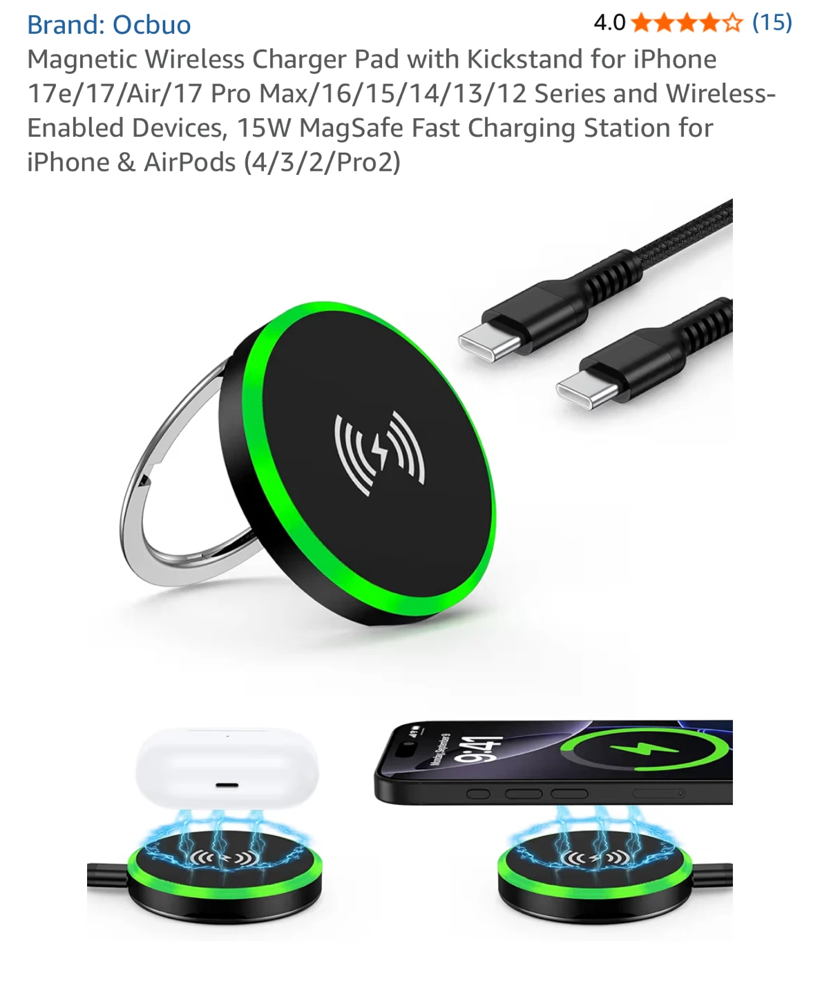 Magnetic Wireless Charger Pad with Kickstand 15W