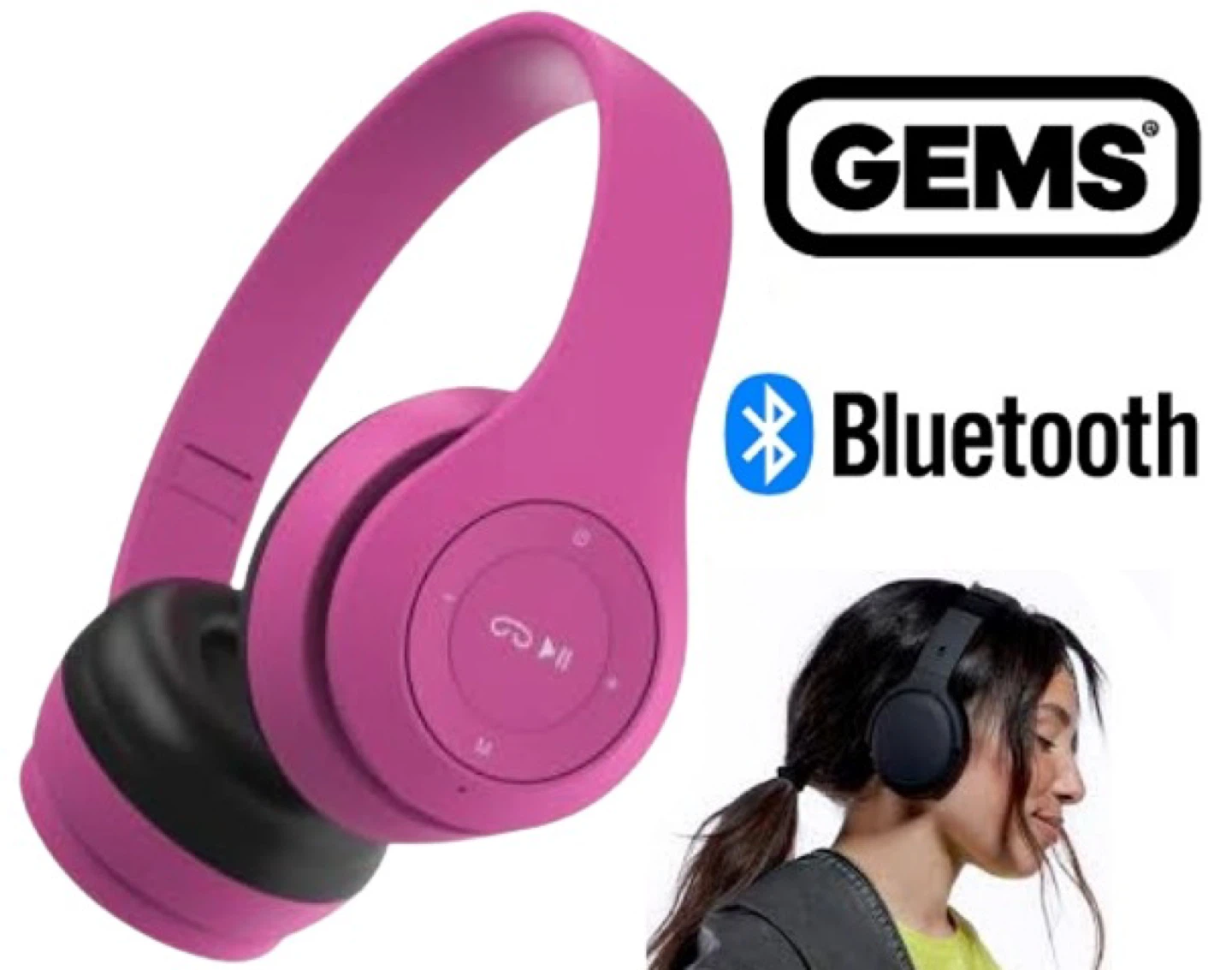 GEMS Wireless Bluetooth Headphones - Pink
