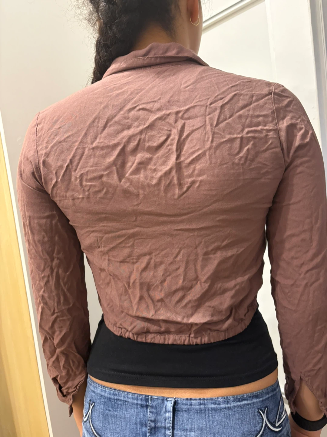 Women’s Casual Brown Cropped Button-Up Shirt Beautiful Buttons - photo 3