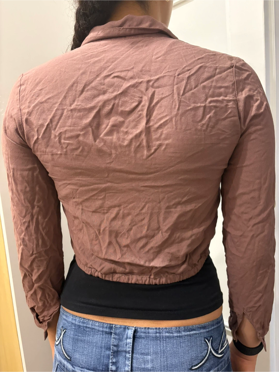Women’s Casual Brown Cropped Button-Up Shirt Beautiful Buttons - photo 2