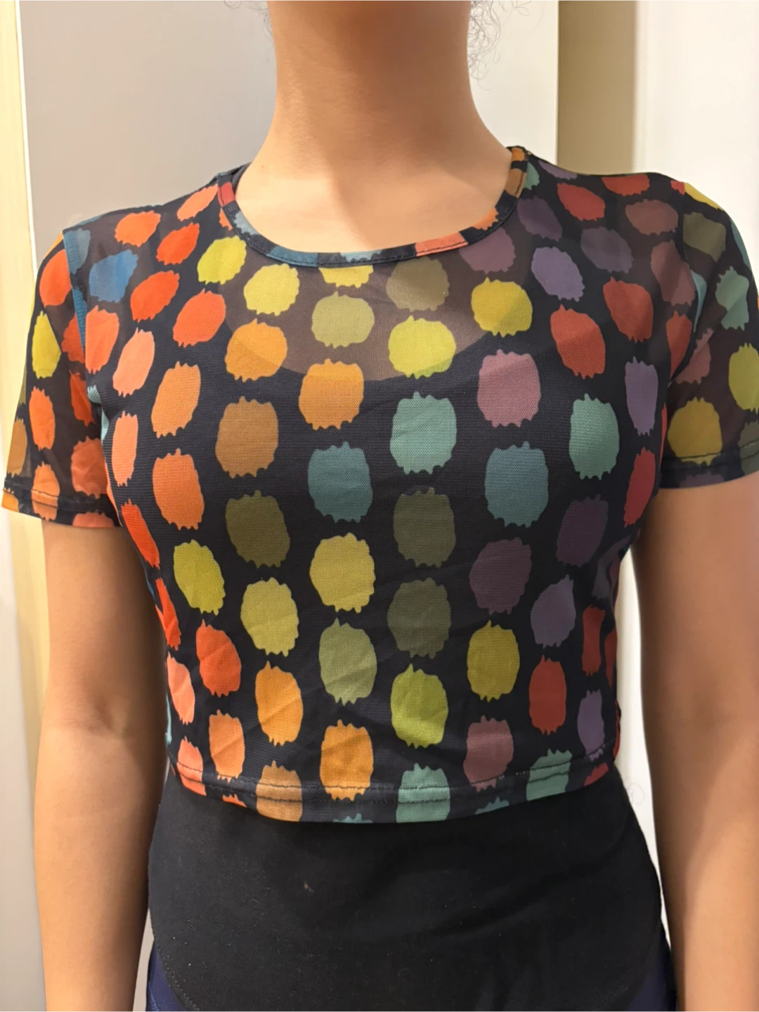 Fun Women's Mesh Polka Dot Crop Top Body Enhancing