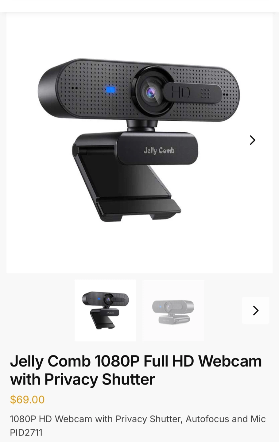 Jelly Comb 1080P Full HD Webcam with Privacy Shutter 🥕 - photo 2