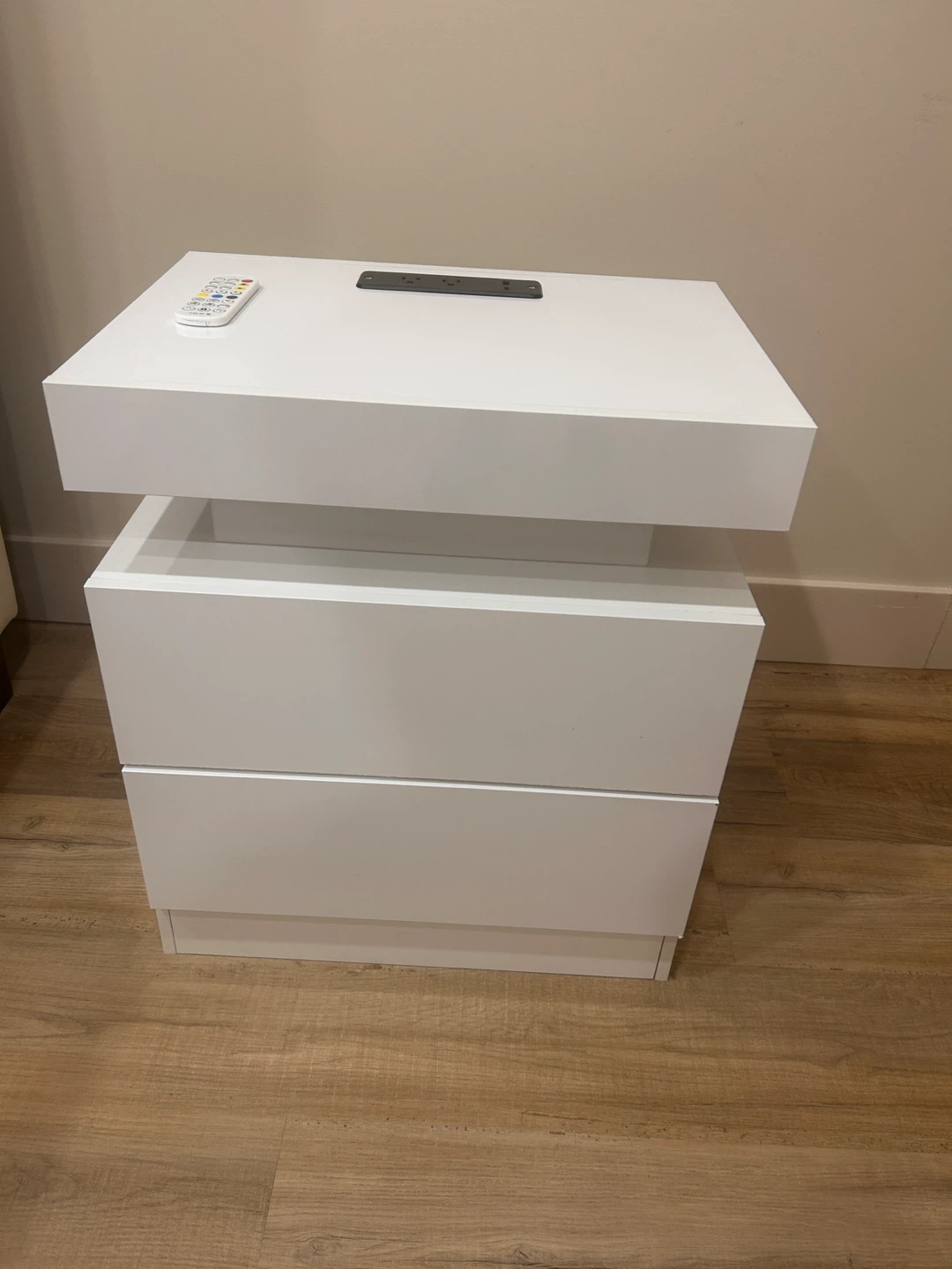 White 2-Drawer Nightstand with LED Light