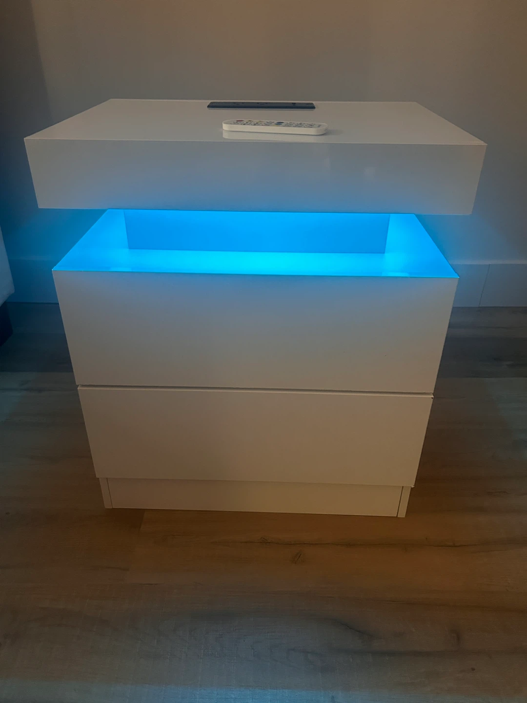White 2-Drawer Nightstand with LED Light - photo 3