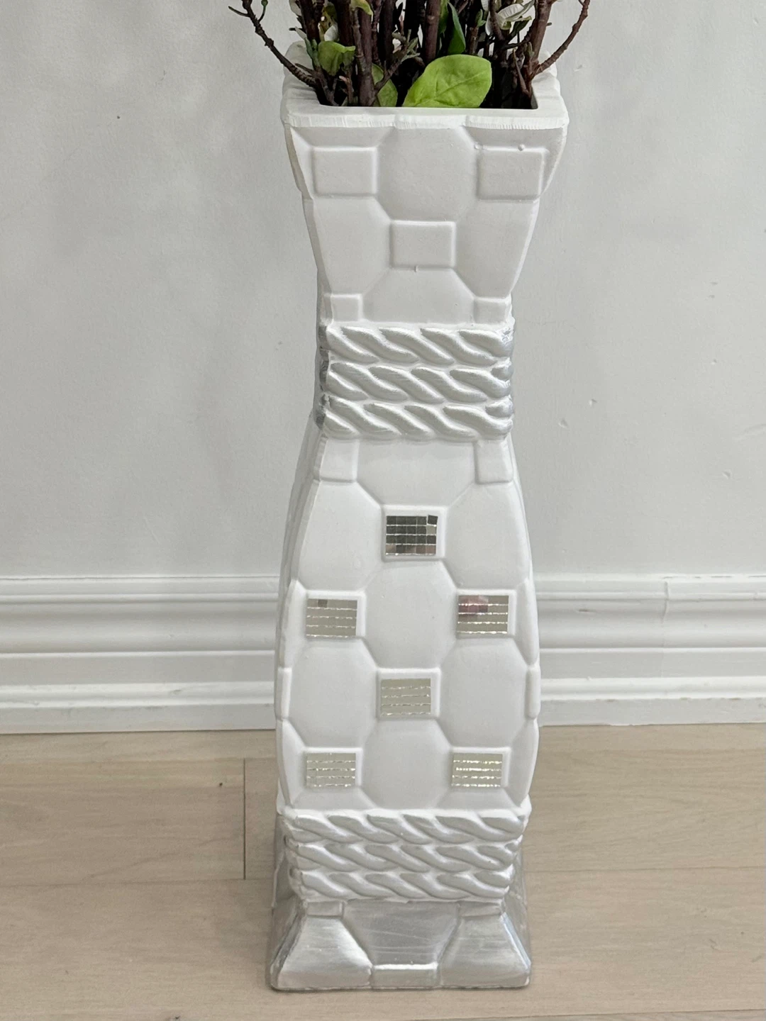 Decorative White and Silver Vase with Artificial Flowers - photo 2