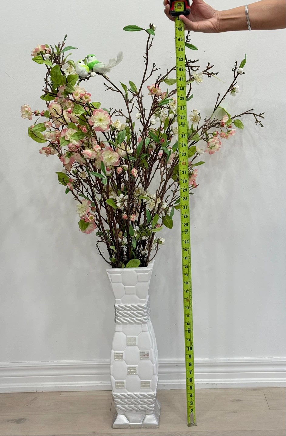 Decorative White and Silver Vase with Artificial Flowers - photo 3