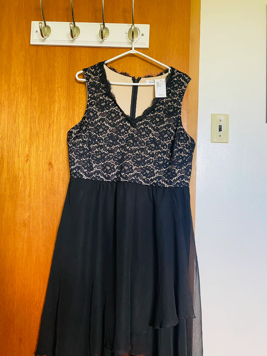 RICKI'S Black Lace & Chiffon Layered Dress - Size 16