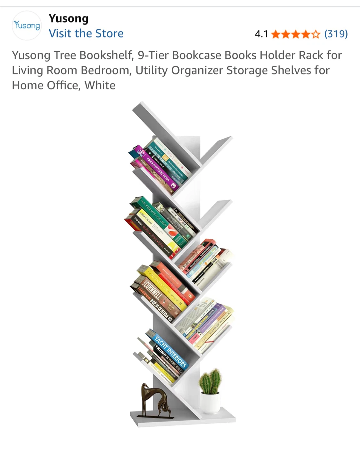9-Tier White Tree Bookshelf- As New
