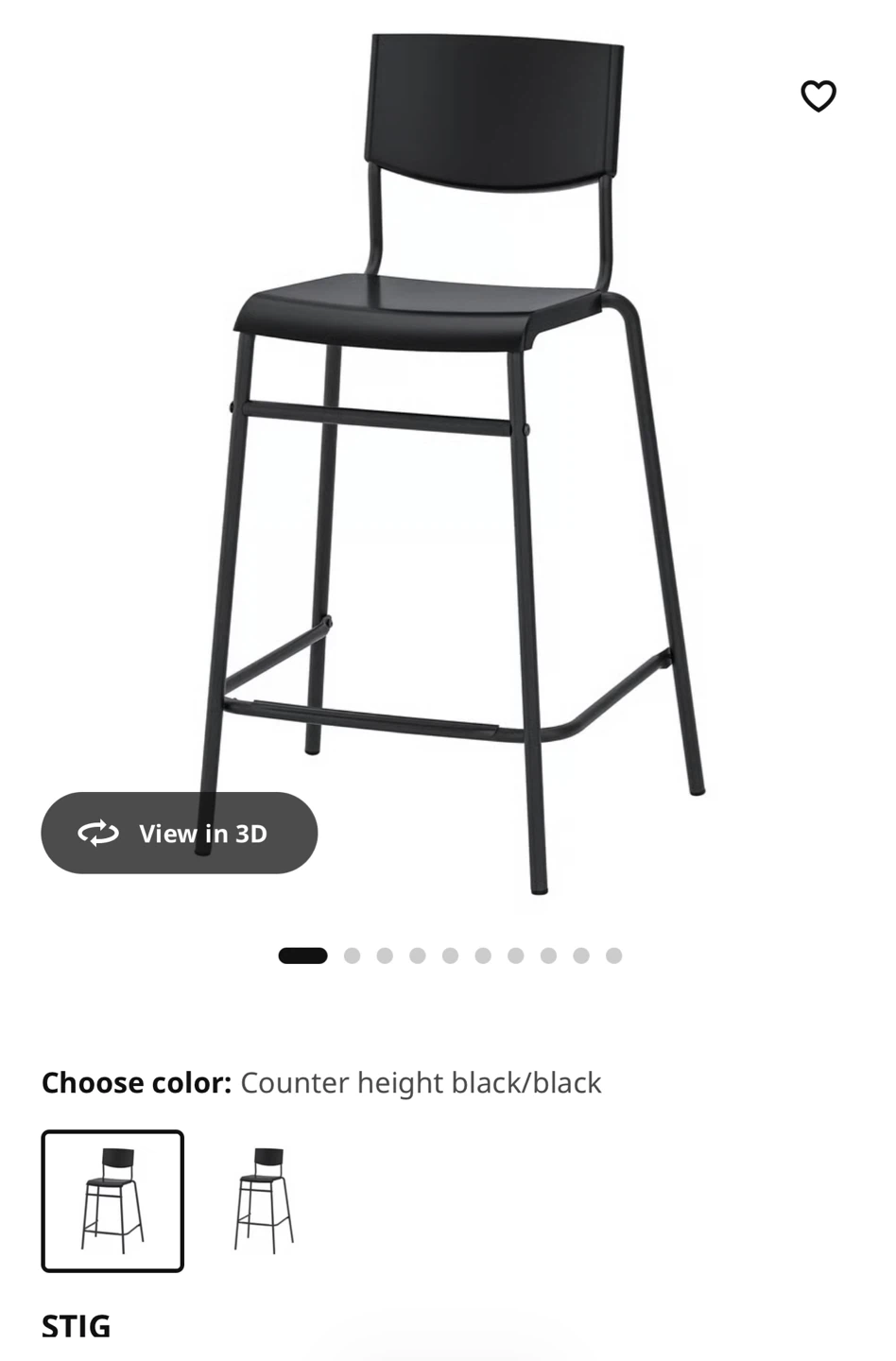 IKEA STIG Counter Height Bar Stool - Black - photo 3