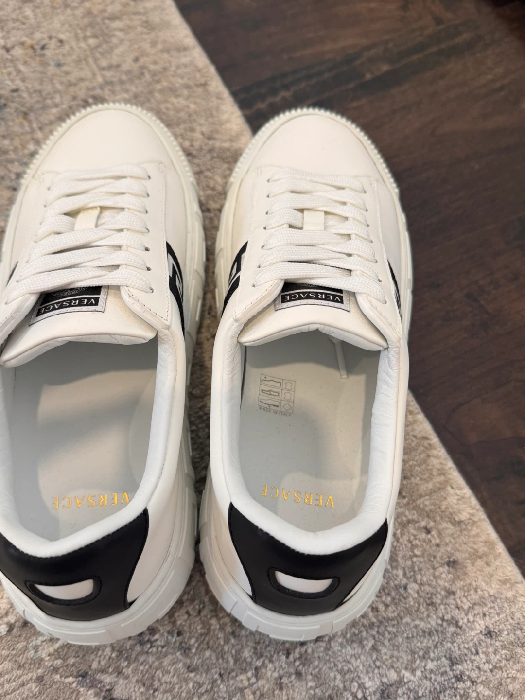 Versace White Leather Sneakers with Black Medusa Detail