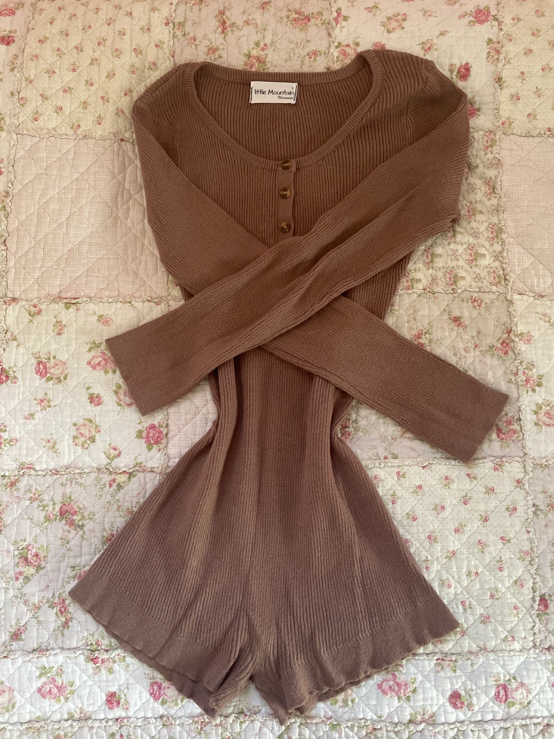 Brown fuzzy knit romper