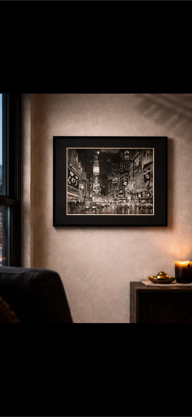 NYC Times Square night city scape print noir wall art