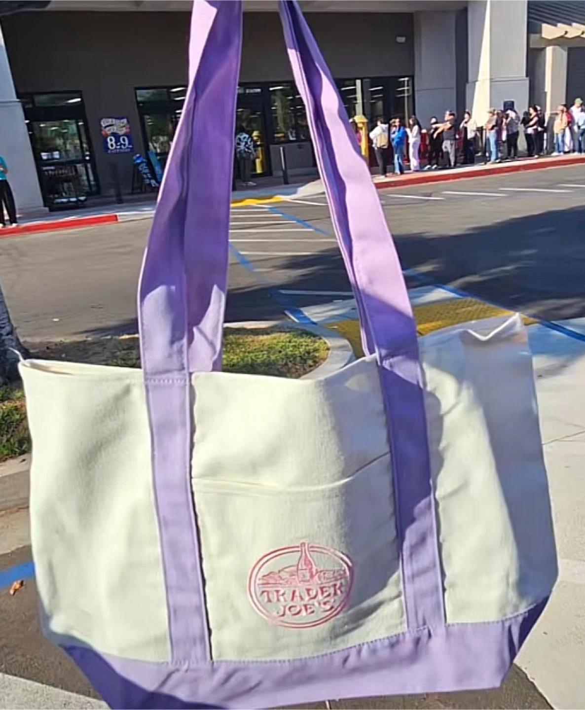 Trader Joe's Reusable Tote Bag - Cream & Purple