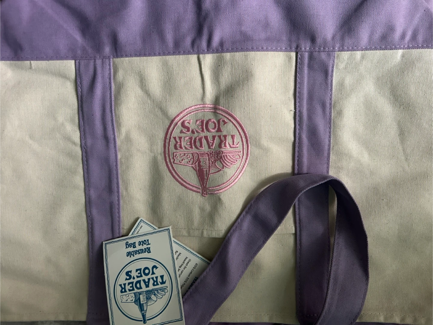 Trader Joe's Reusable Tote Bag - Cream & Purple - photo 2