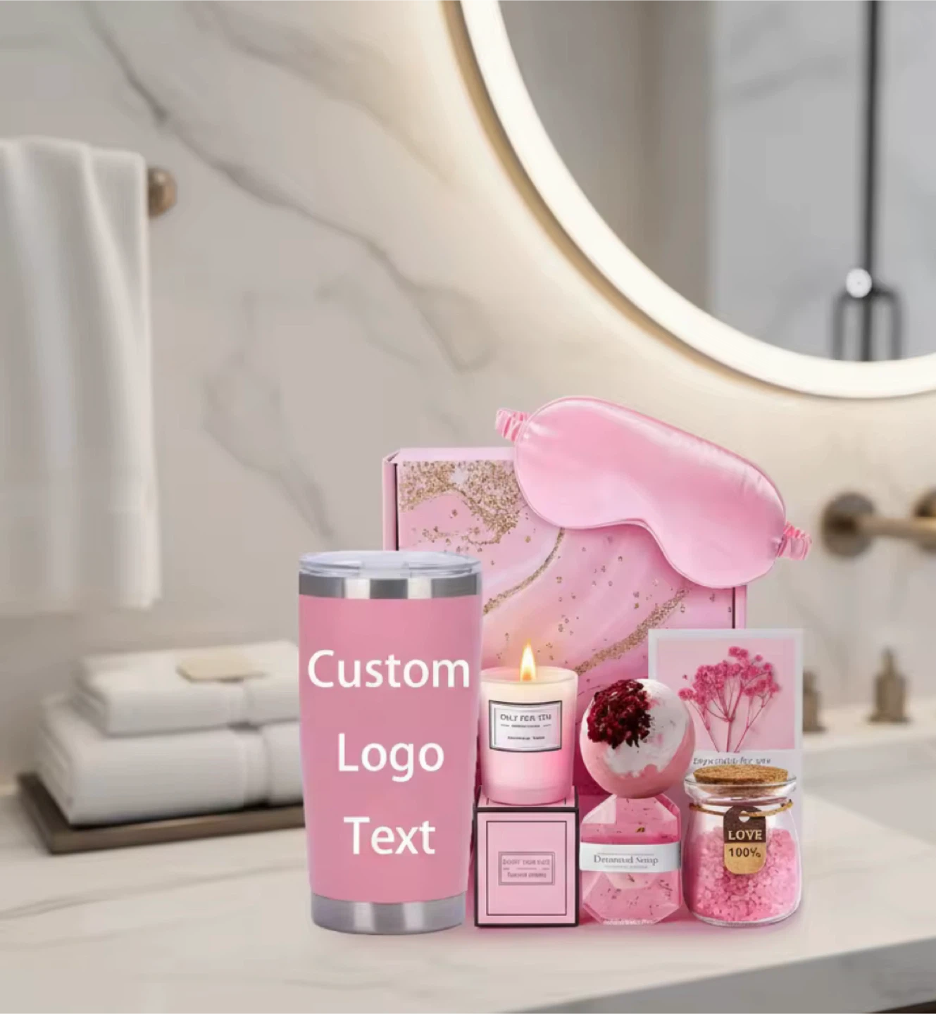 Self-Care Gift Set with Tumbler, Candle, and Bath Bomb