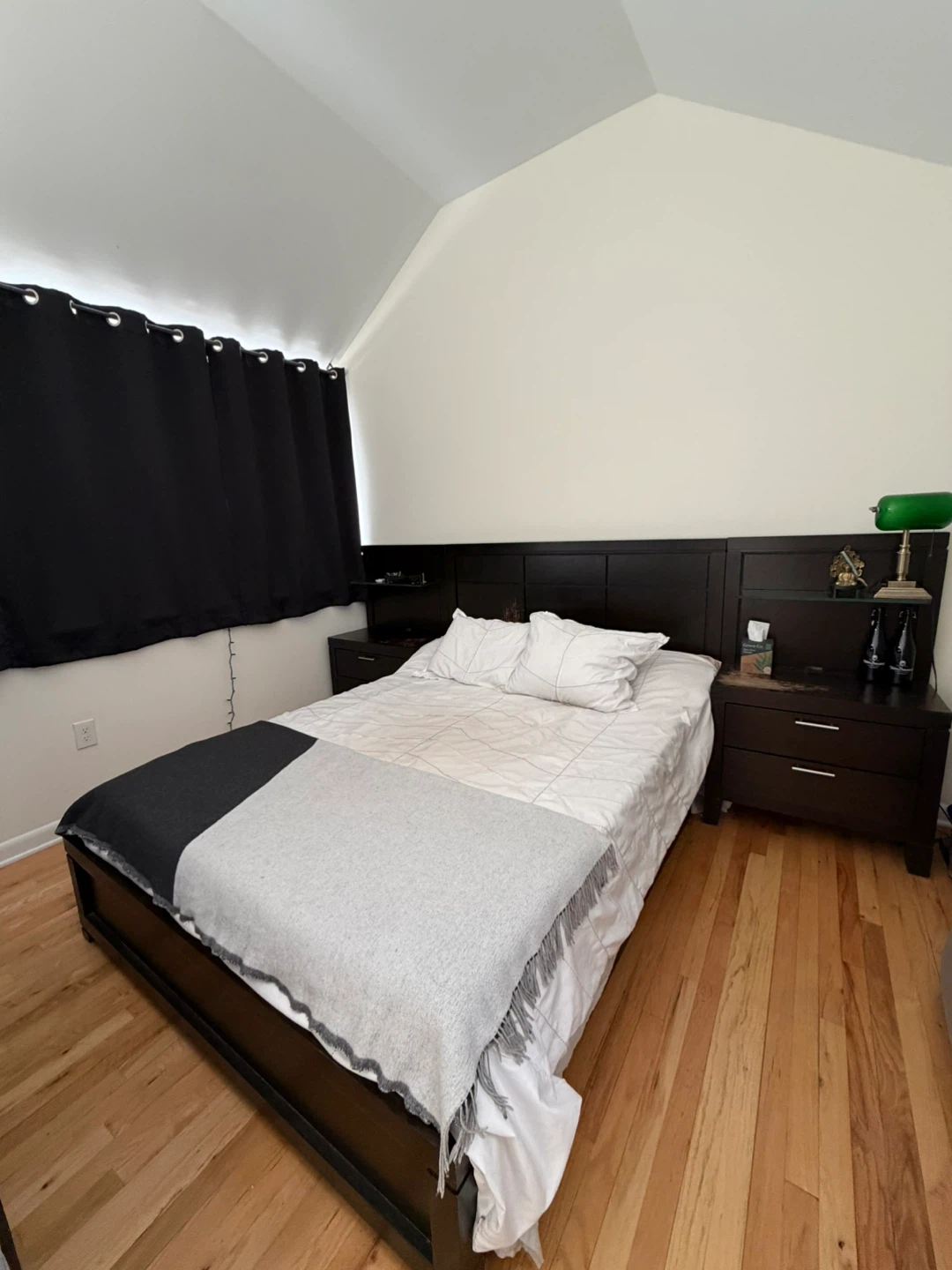 Dark Brown Queen Bed Frame with Integrated Nightstands