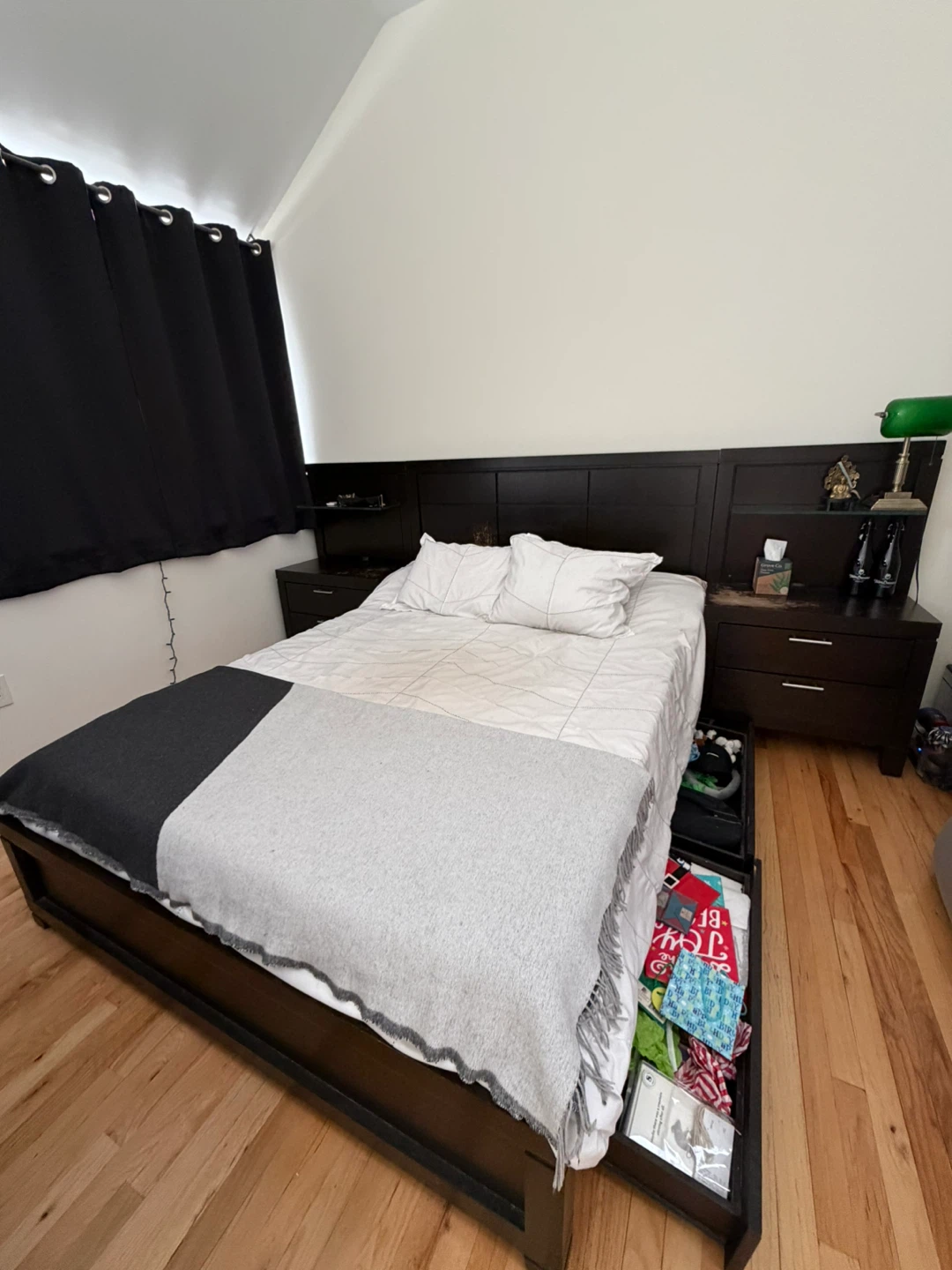 Dark Brown Queen Bed Frame with Integrated Nightstands - photo 3