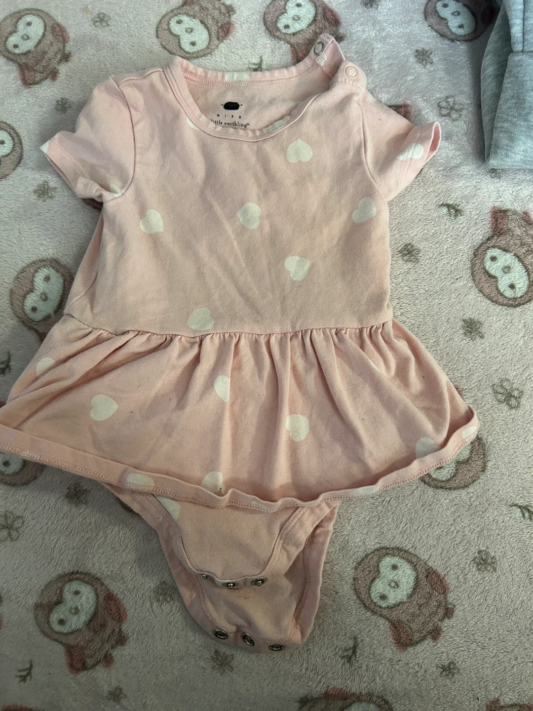 Little Earthling Pink Heart Print Baby Dress/Bodysuit - 6-9M