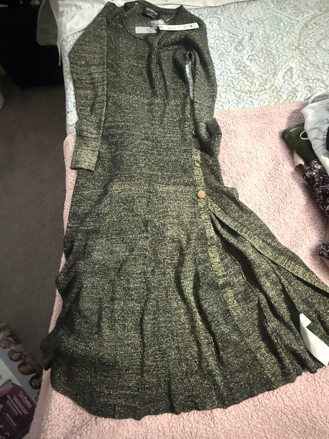 MINKPINK Maeve Knit Dress Black/Gold Size Large