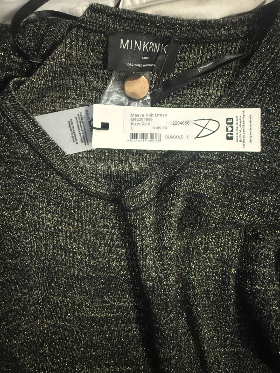 MINKPINK Maeve Knit Dress Black/Gold Size Large - photo 2