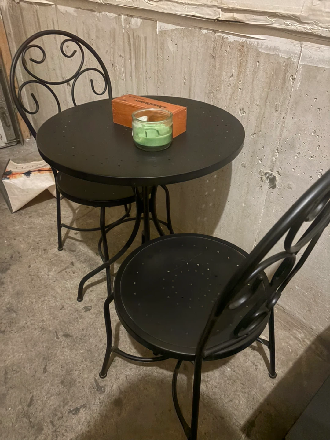 Black Bistro Set with Candle
