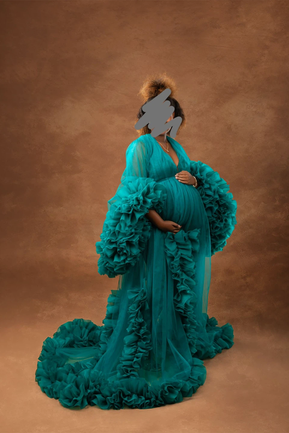 Teal Ruffle Maternity Gown